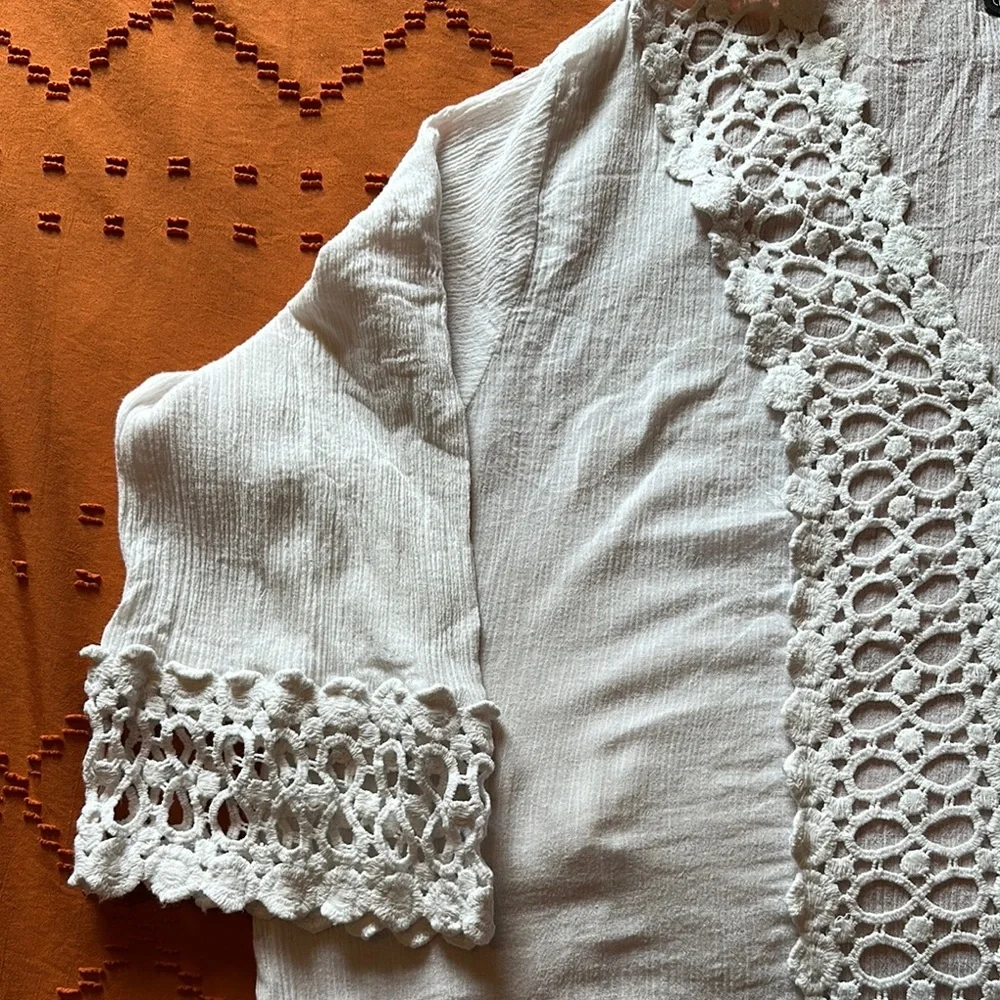 Boho Tunic with Embroidery details, white Beach Coverup - Picture 4 of 11